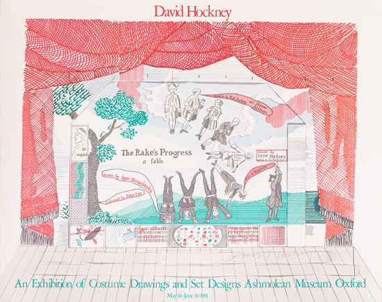 David Hockney The rake’s Proorese A Fabla,  An Exhibition Of Costume Drawings And Set Designs Ashmolean Musem Oxford.