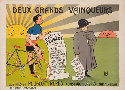 Deux Grands Vainqueurs, Cycles, Peugeot, Victoires, Une Annee, Tour Of France, G’Prk Paris, Mone, Bauxelles,Paris, Tours, Victores, Annees, Riyon, Fredland, Les Fils De Peugeot Freres. Constructeurs A Valentiney (doobs), Representant