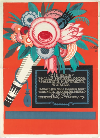 Die Sechs, F.P. Glass F. Heubner C. Moos, E. Preetorius M. Schwarzer, W. Zietara, Plakate Der Sechs Drucken Nurvereiningte Druckereien Schuh & Co Munchen, Herrenstrasse, G Telefon 1872