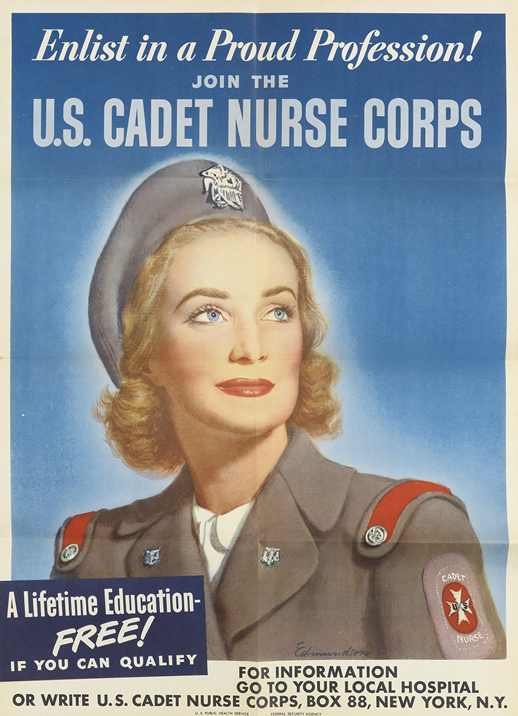 Enlist In A Proud Profession !, Join The, U.S. Cadet Nurse Corps, A Lifetime Education-, Free !, If You Can Qualify, For to Your Local Hospital, Or Write U.s. Cadet Nurse Corps, Box 88, New, York, N.Y.