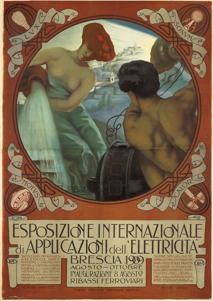 Lvx Sonvm, Motvs Calor, Esposizione Internazionale, Di Applicazioni Dell Elettricita, Sotto L’Alto Patronato, Di S.E, Cocco Ortv, Brescia 1909, Agosto – Ottobre, Inaugurazione 8 Agosto, Ribassi Ferroviari, Colori Lorilleux, Unione Tipo-Uto Bresciana Brescia Pietre Uthos