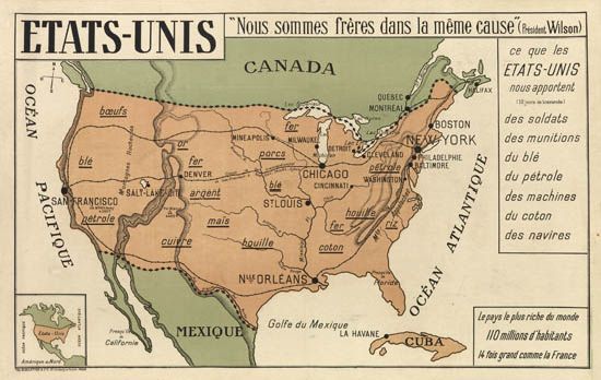 Etats – Unis “Nous Sommes Freres Dans La Meme Cause, Canada Ce Que Les, Etats-Unis. Des Munitions, Du Ble, Du Petrole, Des Machines, Du Coton Des Navires, Ocean, Pacifique, Mexique Chicaco S’Louis, Vwdrleans Ocean Atlantique