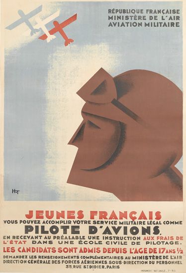 Republique Franvaise Ministere De l’Air Aviation Militaire, Eunes Francais, Vous Povez Accomplir Votre service Militaire Legal Comme,   Pilote D’avions, En Recevant au prealable Une Instruction Aux Frais De L’Etat Dans uans Une ecole civile De Pilotage Les Candidats sont Admis depuis L’Age De 17 Ans 1/2, Demandez Les Renseignements Complementaires Au Ministere De L’Air, Direction Cenerale Des Forces Aeriennes Sovs Direction Du Personnel, 35 Rve Sididier Paris