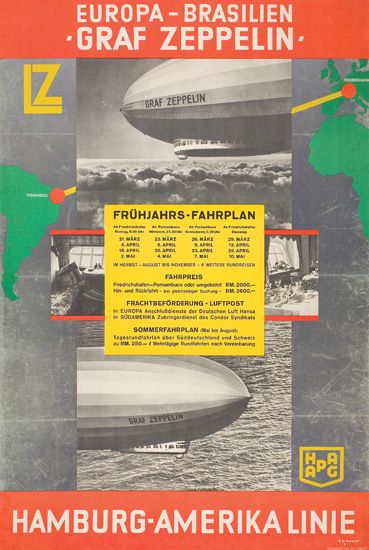 Europa-Brasilien, Graf Zeppelin, Lz Graf Zeppelin, Fruhjahrs-Fahrplan, Fahrprets, Frachtgeforoerung-Luftpost, Sommerfagrplan, Grae Zeppelin Hpa Ag, Hamburg-Amerika linie
