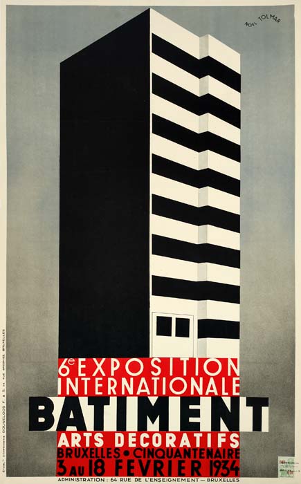6e, Exposition Internationale Batiment, Arts Decoratifs, Bruxelles Cinquanenaire, 3au 18 Fevrier 1934., administration 64 rue de l’enseignement bruxelles.