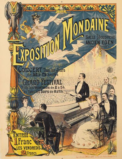 Exposition Mondaine, Salle Boudreau Ancien Eden (Pres L’Opera), Concert Tous Les Jours, De 2a5Heures, Grard Festival, Tousles Vendredis De 2a5h, El Tous Les Soirs De 8allh, Entree 1Franc Les Vendredis 2francs, Emlle Lett