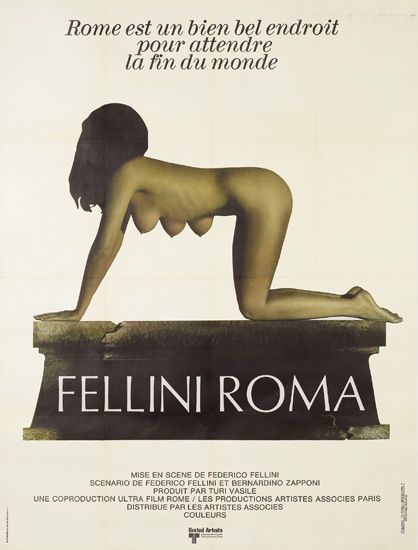 Rome Est Un Bien Bel Endroit, pour Attendre, La Fin Du Monde, Fellini Roma, Mise En Scene de Federico Fellini, scenario de Federico Felline et Bernardino Zapponi, Une Coproduction Ultra Ultra Film Rome Les Production artistes Associes Paris, Distribue Par Les Artistes Associes Couleurs
