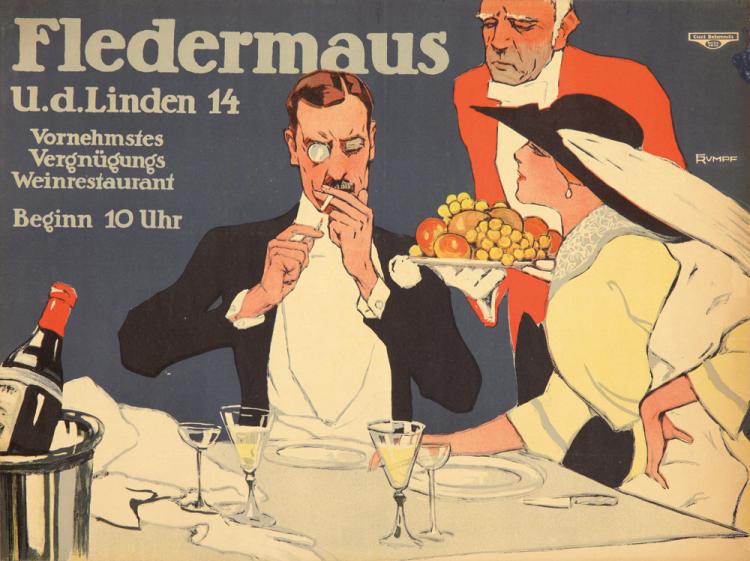 Fledermaus, U.D.Linden 14, Vornehmates, Vergnugung, Weinrestaurant, Beginn 10 Uhr, Rumpf