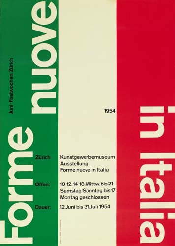 Forme nuove in italia, Kunstgewerbemuseum ausstellung forme nuove in Italia, 10-12, 14-18, mittw. Bis 21 Samstag Sonntag bis bis 17 Montag geschlossen , 12 juni bis 31 juli 1954