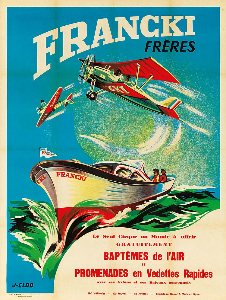 Franchki, Freres, Ckl, Trance, CkI, Le Seul Cirque Au Monde A Offrir, Gratuitement, BapTemes De l’Air, Et, Promenades, En Vedettes Rapides, Avee Ses Avions Et Ses Bateaux Personnels, .., 180 Vehicules – 125 Artitors – Chopiteou Geant 6 Mots En Ligno
