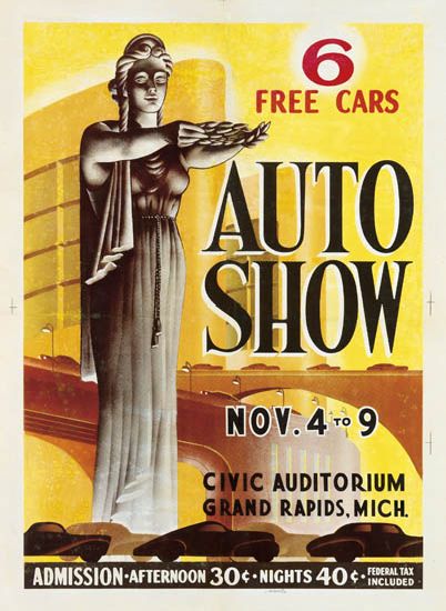 6 Free Cars Auto Show, Nov. 4 To 9 Civic Auditorium, Grand Rapids, Mich. Admission Afternoon 30 Nights 40 .Federal Tax Included