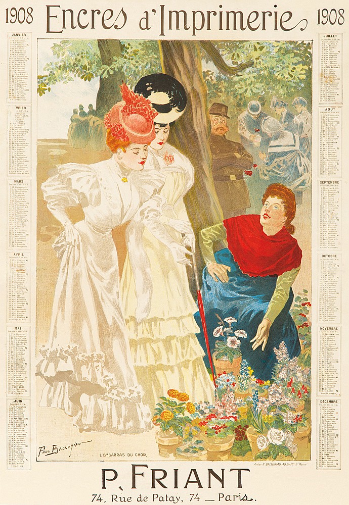 1908, Encres D’Imprimerie, 1908, P Friant, 74 Rue De Palay, 74 _Paris, Janvrier, Fibruvrier, Mars, Avaril, Mai, Jun, Juillet, Aout, Septembre, Octobre, Novembre, Decembre
