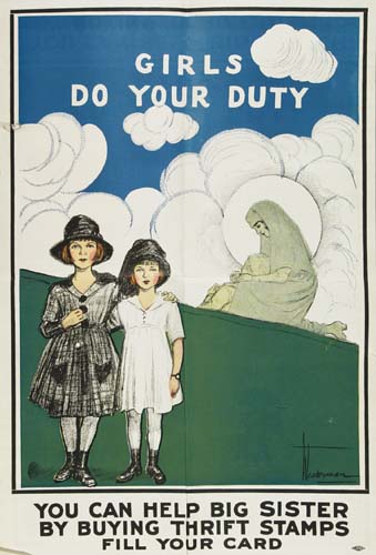 Girls Do Your Duty You Can Help Big Sister, By Buying Thrift Stamps, Fill Your Card