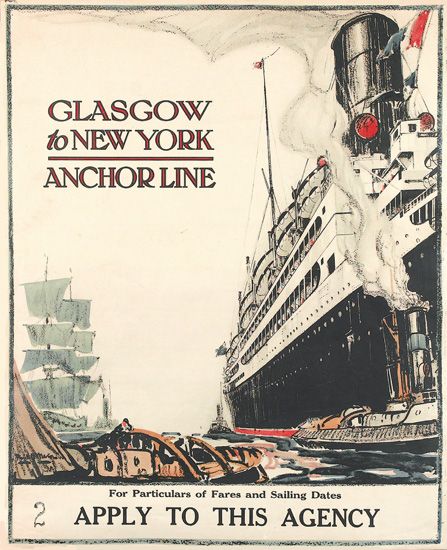 Glasgow To New York, Anchorline, For Particulars Of Fares And Sailing Dates, 2Apply To This Agency