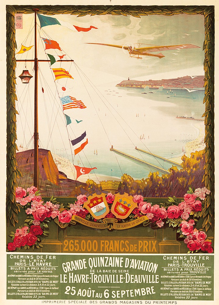 Rouville.Deauille, Le Havre De Grace, CheMins De Fre, De L’Etat, Paris Le Havre, Billets A Prix Reduits, Dellvers Pour Le Havre, Billets Daller&Retdur Dits De”Bains De NEr”, Grande Quinzaine D’Aviation, De La Baie De Seine, Le Havre.Trouville.Deauville, Chemins De Fre, De L’Etat, Billets A Prox Re4duits, Dellvres Pour Trouville, 25 Aoutau 6 Septembre, Imprimerie Speciale Des Grands Magasins Du Printemps