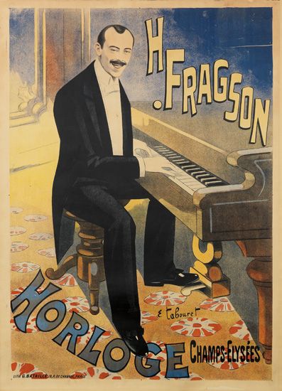 H. Fragson, Horloge, E tabouret, Champs Elysees, Lith G.Bataille 18.R.De.Chabaol,Paris