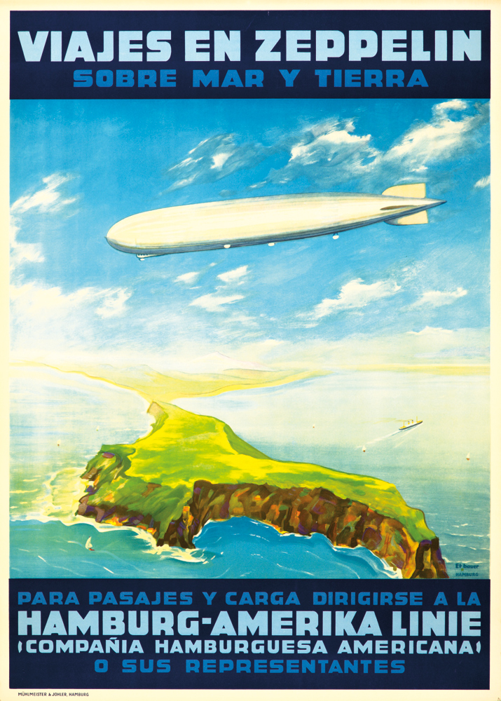 Viajes En Zeppelin, Sobre Mar Y Tierra, Para Pasajes Y Carga Dirigirse A La, Hamburg-Amerika Linie, (Companis Hamburguesa Americana), O Sus Representantes