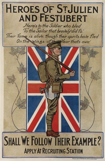 Heroes Of St. Julien And Festubert Here’s To The Soldier Who Bled, To The Sailor That Bravely Did Fa, Their Fame Is Alive Thoush Their Spirits Have Fled, On The Wings Year Thats Awa, Shall We Follow Their Example, Apply At Recruiting Station