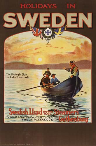 Holidays In Sweden, The Midniqht Sun Tornsetriask, Swedish lloyd Royal Hail Steamers Gothenbug, From Lndon & Nawcastle Twice Weekly To,