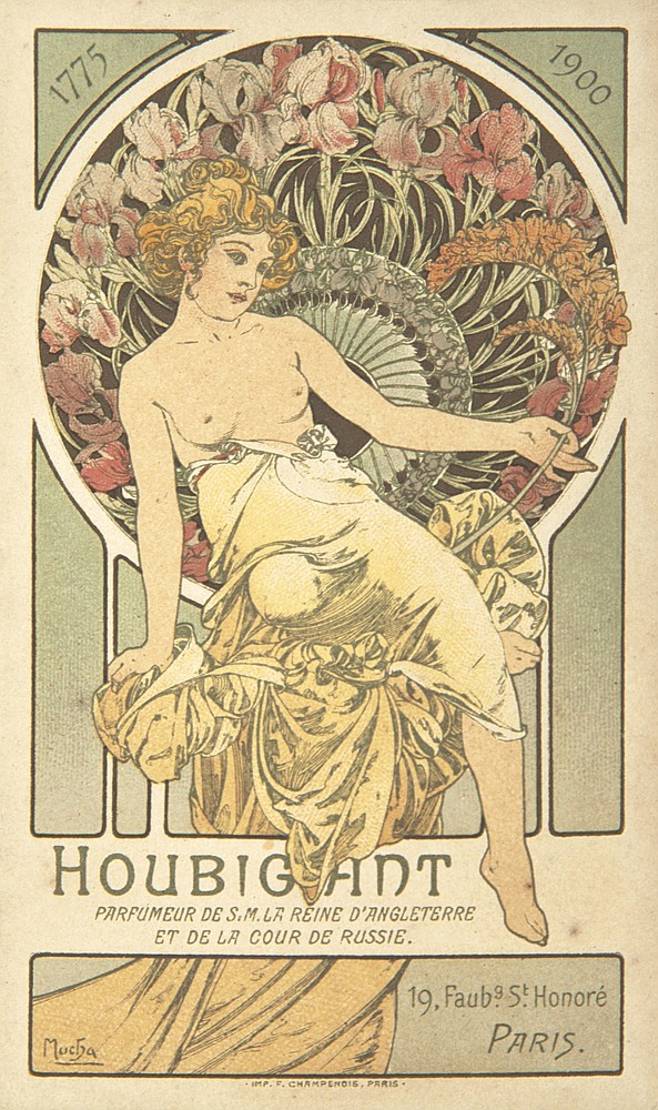 1775, 1900, Houbigant,Parfumeur De S.M.La Reine D’Angleterre, Et De La Cour De Russie., 19. Faub9. St. Honore, Paris., Mucha