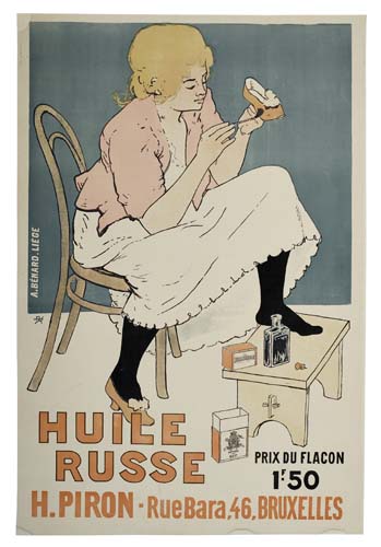 A. Benard, Liege, Huile Russe, Prix Du Flacon, 1 F. 50, H. Piron-Ruebara, 46, Bruxelles