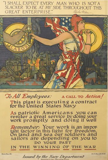 I Shall Expect Every Man Who Is Not A, Slacker To Be at My Side Throughout This Great Enterprise, So All Employees: A Call To Action!, This Plant Is Executing A Contract, For The United States Navy, As Patriotic Americans You Can, Render A Great Service By Doing Your, Work Promptly And Doing It Well, Remember: Your Work Is An Important Factor In This Fight For Freedom, On Land And Depending On You To, Do Your part, In The Winning Of The War, Issued By The Navy Department