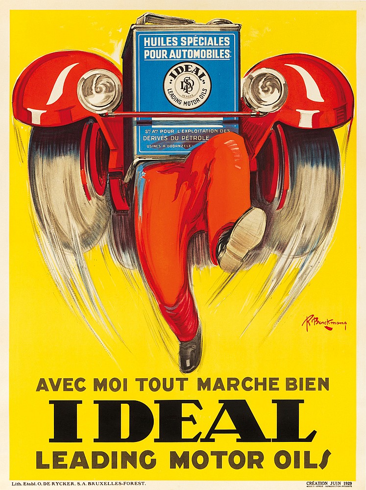 Huiles Speclales, Pour AutomoBiles, Ideai, LeAding Motor Oils, S ” A” Pour l”Explotiation Des, Derives Du Pertrole, Usiels A Dornzeles, Avec Mol Tout Marche Bien Ideal, Leadinc Motor Oils, Litb . Etabl.O.Derycker. S.A.Bruxelles.Forest, Creation Juin 1929