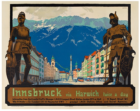 Innsbruck Via Harwich Twice A Day, Innformation From Traffic-L-N-E-R Liverpool Shamen-LandonEc2 Hall- 71 Stree-Wl, Win H Muller co.(Landon)Ltd-66-Haymarket-Swi-Principal-L-N-E-R-Offices-And-Turist Aqtncies