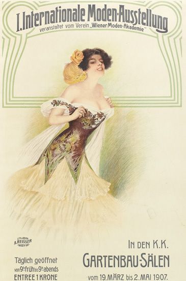 Internationale Moden-Ausstellung Veranstaltet Vom Verein.. Wiener Moden-Akademie A.Reisser Taglich Geoffnet Von 9h. Fruh Bis 9h.Abends Entree 1Krone In Den K.K. Gartenbau-Salen Vom 19. Marz Bis 2. Mai 1907