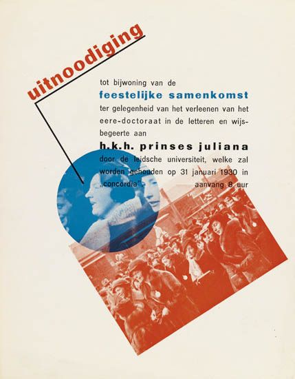 uitnoodiging, tot bijwoning van de, feestelijke samenkomst, ter gelegenheid van het verleenen van het, eere doctoraat in de letteren en wijs begeerte ann, h.k.h. prinses juliana, door de leidsche universiteit, universiteit, welke zal, worden gehouden op 31 januari 1930 in aanvang 8 uur,