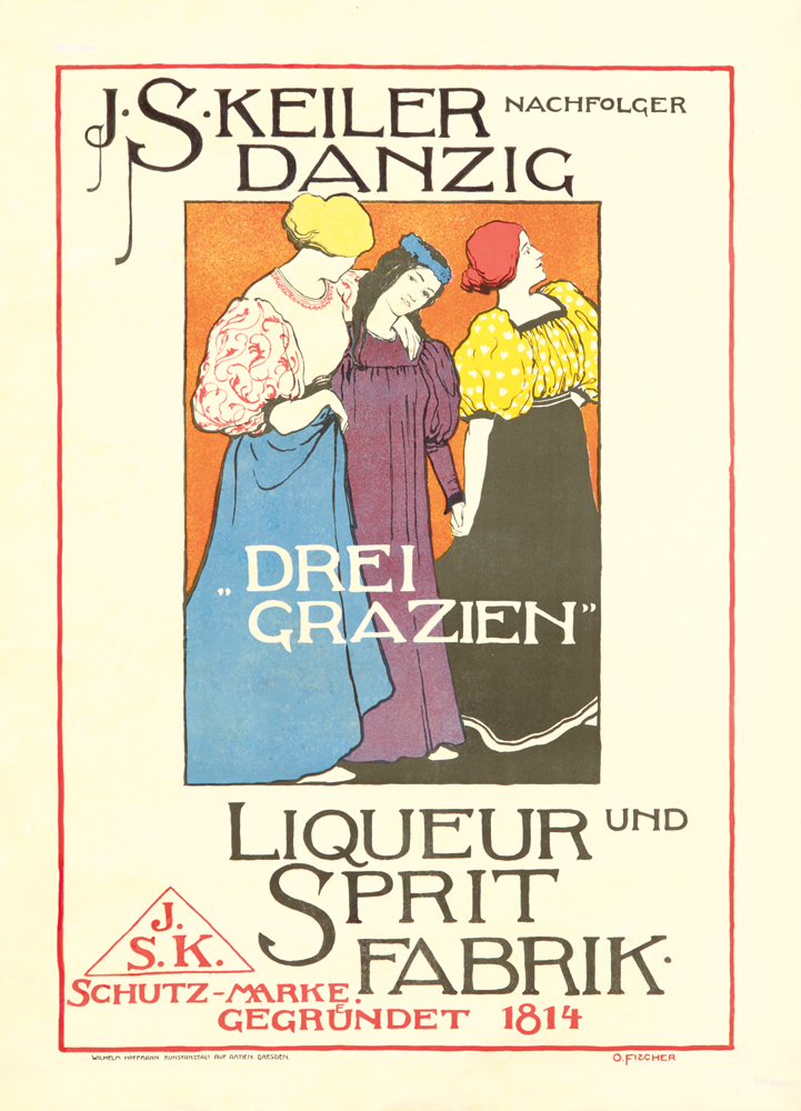 J.S.Keiler, Nachfolger, Danzig, Drei, “Grazien”, Liqueur Und, Sprit, Fabrik., J.S.K, Schutz-Marke.Gegrundet 1814