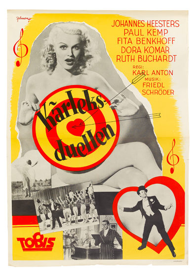 Johannes Heesters, Paul Kemp, Fita Benkhoff, Dora Komar, Ruth Buchardt, Regi: Karl Anton, Musik: Friedl Schroder, Tobis, Karleks Duellen