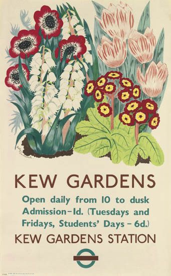 Kew Gradens, Open Daily from 10 to dusk, Admission, Id. (Tusedays And fridays, Students Days-6d). Kew Gradens Station