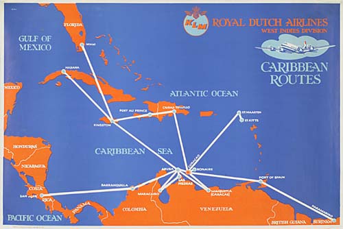 Klm, Royal Dutch Airlines, West Indies, Gulf Of, Mexico, Caribbean, Routes, Atlantic Ocean, Caribbean Sea, Pacific Ocean, Vinezuela