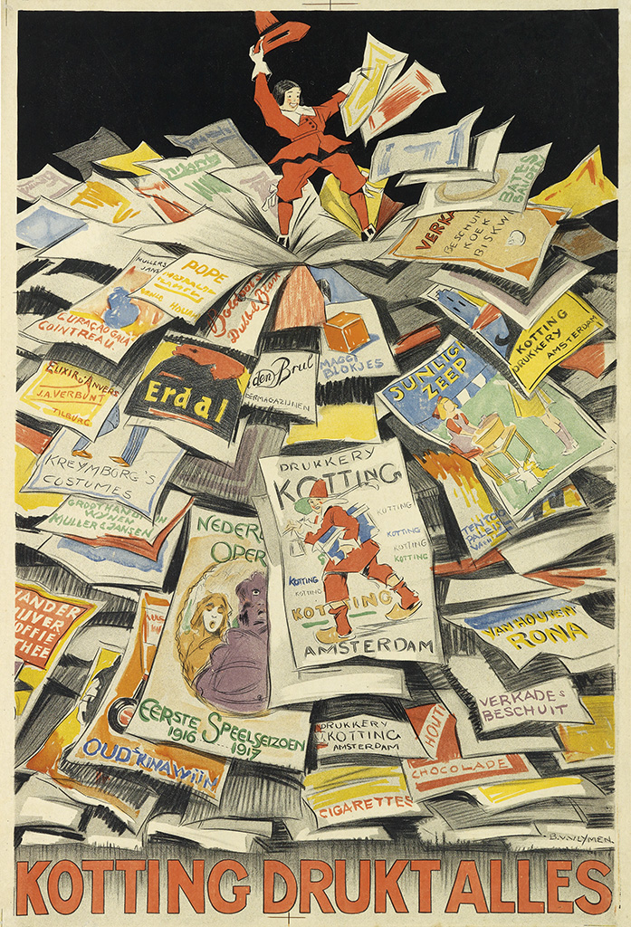 Pope, Curacao Gala Cointreau, Euxiri anvers, J.A. Verbunt Tilburg, Erdal, Den Brul, Maggi Blokjes, Junligi Zeep, Kotting Drukkery Amsteroam, Kreymborg’s Costumes,  Drukkery kotting Amsterdam, Tentoo Paleisc Vaen. Yan Houten Rona, Eerste Speelseizoen 1916 1917 Oud Kinawiin, Drukkery Kotting Amsterdam, Houti Chocolade, Cigarettes, Verkade Beschuit. Kotting Druktalles,