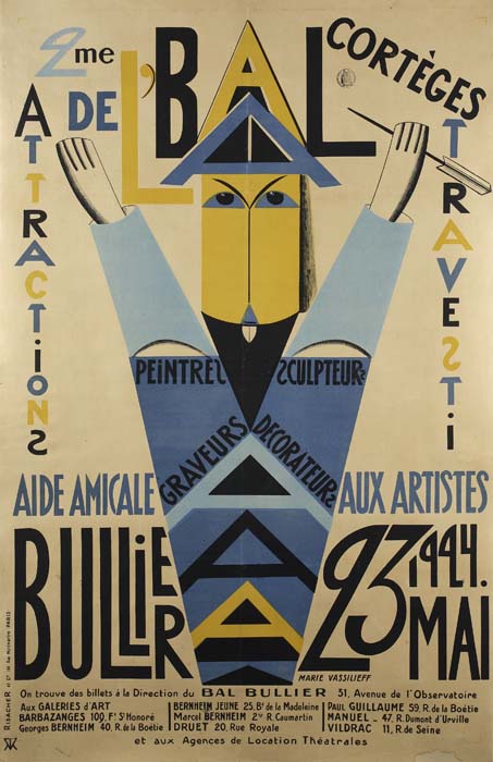 Bal Borteges, me De Attractions, Ravesti peintrel sculpteurs, graveurs decorateurs, Aide Amicale Aux Artistes, Bullier 23 1924, Mai, narie vassiueff, on trouve des la direction du bal bullier 51 avenue de L’ observatoire aux galeries d art barbazanges 109 f s honore georges bernheim 40 boetie bernhein jeune 25 b de le madelene marcel bernhein 2 r caumortin druet 20 rue royale paul guillaume 59 R de la Boetis manuel 47 R dumpat d urville 11 R de seine, et aux agences de location theatrales.