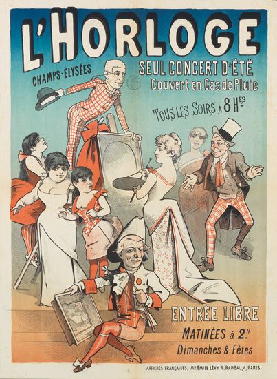 L’Horloge, Champs elysees seul concert d.ete, couvert en cas de pluie, tousles soirs 8h es, entree libre, matinees a 2h . Dimanches & fetes.