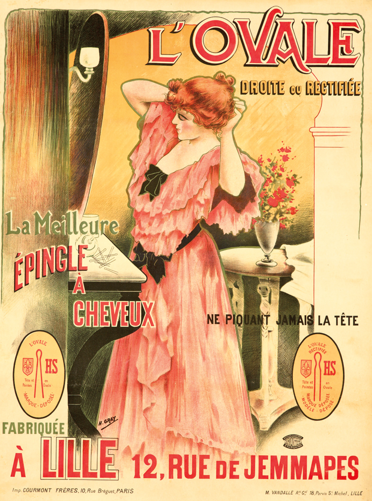 L’Ovale, Droite ou Rectifiee, La Meilleure, Epingle A, Cheveux, Ne piquant Jamais La Tete, L’Ovale, HS, Marque deposee, L’Ovale HS, marque deposee, modele Depost, ‘A Lille 12,Rue De Jemmapes, imp. Courmont Freres.10.Rue Breguet.Paris, M.Vandalle A”G” 18 Paris ST michel, Lille