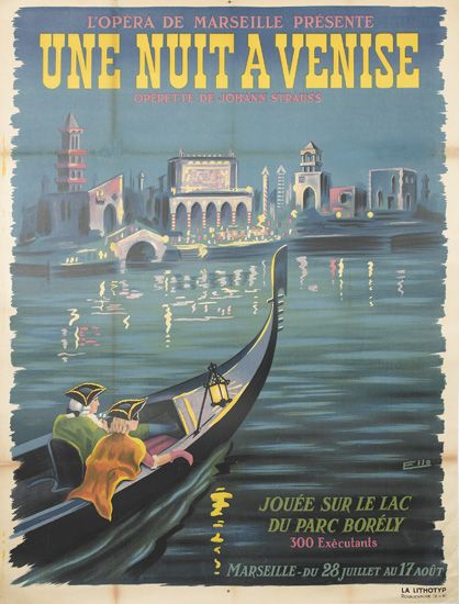 L’opera De Marseille Presente, Une Nuit A Venise, opede De Johann Strauss, jouee Sur Le Lac Du Parc Borely 300 Executants, Marseille-Du 28 Juillet Au 17 Aout