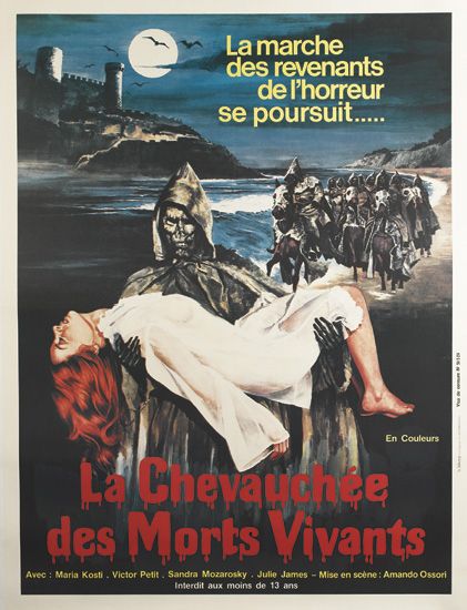 La marche, des revenants, de I’horreur, se poursuitLa-Chevauchee Des Morts Vivants, en couleurs, Avec Maria Kosli, Victor Petil Sandra Mozarosky, Julie Mise en scene Amando Ossori, interdit aux moins de 13ans