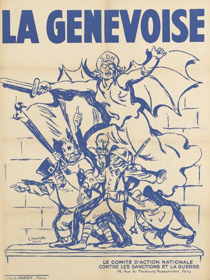 La Genevoise. S.D.N, Le Comite Daction Nationale, Contre Les Sanctions Et La Guerre, 14 Rue Du Faubourg Polassniere Paris
