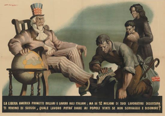 La Libera America, Promette Dollari E Lavoro Agli Itallani Ma Se 12 Milloni Di Suol Layoratori Disoccupa, Ti Vivono Di Sussidi, Quale Lavoro Potra’ Dare Al Popoli Vinti Se Non Servaggio E Disonore?