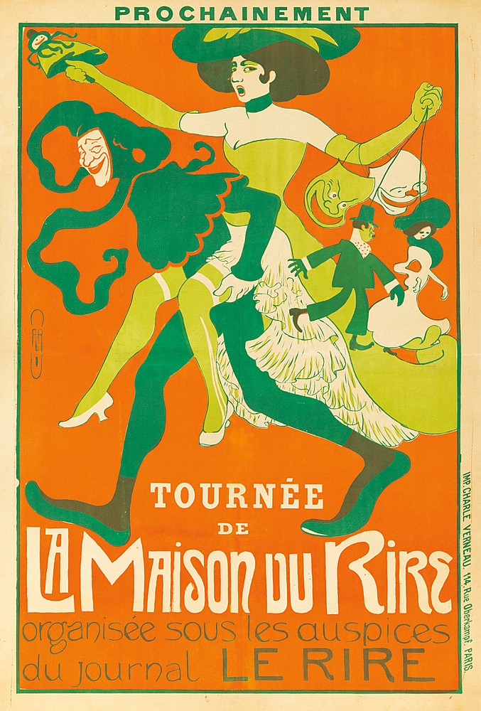 Prochainement, Tournee, de, La Maison Du Rire, organisee sous les auspices, du journal le rire, imp. Charle verneau. 114 rue oberkampf. Paris