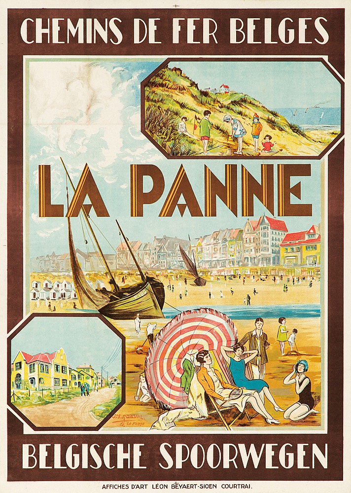 Chemins de fer belges, La Panne, j.s. ronval, belgische spoorwegen, affiche d’art leon beyaert-sioen courtral.