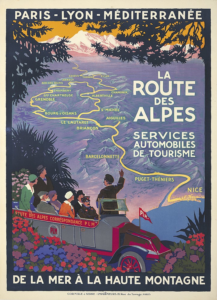 Paris   Lyon   Mediterranee, Geneve, Thonon Evian, Annecy, Aix Les Bains, Chambery, Gde Chartreuse Albertville, Chamonix, Grenoble, La, Route, Des, Alpes, Bourg D’Oisans, St Michel, Aiguilles, Le Lautaret, Briancon, Services, Automobiles, De Tourisme, Barcelonnette, Puget   Theniers, Nice, Plm, Route Des Alpes Correspondance Plm, Plm, De La Mer A La Haute Montagne, Cornille & Serre   Imprimeurs. 19 Rue Du Terrage. Paris