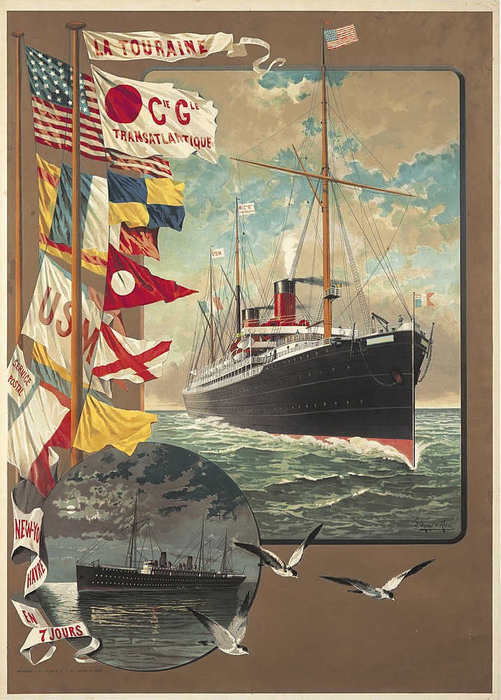 la Touraine, Cie Gle, Transatlantiqe, Usm, Service Postal, New yo, Hayre, En, 7 Jours