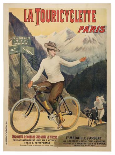La Touricyclette, Paris, Col Du Tourmalet, T.F.C., Dangereux, Roue Automatquement Liere Aox & Wtesses, Frein A Retropedale, 1″Medaille D’Argent, Au Concours De Bicyclettls De Tourisme, Touring Club De France, Tarbes-Aout