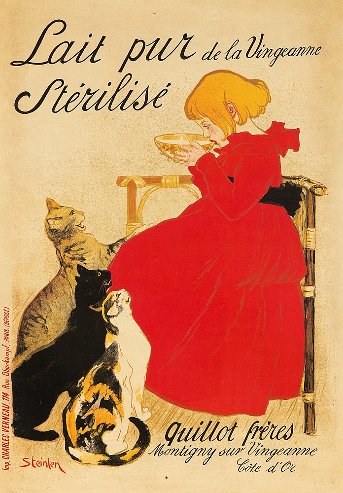 Lait pur, de la uingeanne, Sterilise, IMP.Charles Verneau .114 Rue O oberkampf., Steinlen, Quillot freres, Montigny our uingeanne, Cote d or