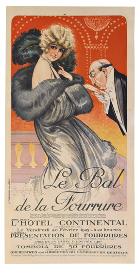 Le Bal De La Fourrure, L’Hotel Continental, Le vendredi 20 fevrier 1925, a 22 heures, Presentation de fourrures, tombla de 50 fourrures, orchestres direction du compositup bertolys