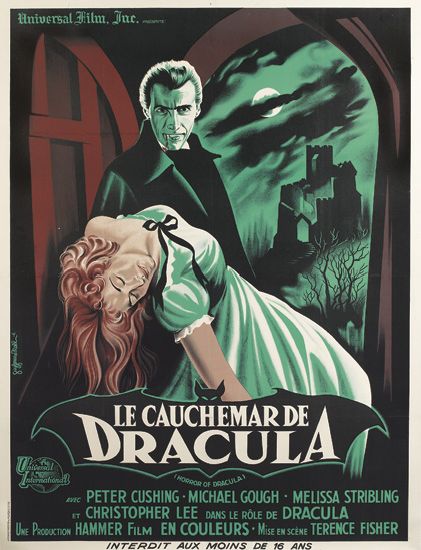 Universal Film. Iuc. Le Cauchemar De,  Dracula, (Horror of Dracula), Peter Cushing, Michael Gough, Melissa Stribling, Christopher Lee, dans le role de Dracula, Une Prodection Hammer Film En Couleurs Mise en scene Terence Fisher, interdit aux moins de 16 ans